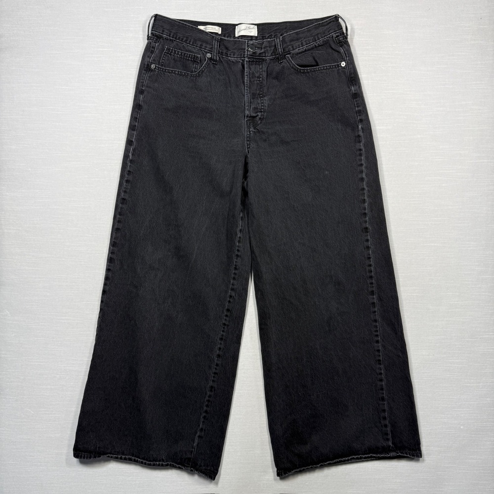 Universal Thread Mid-Rise Super Wide-Leg Jeans Women 14R Blackβ Fit Button Fly